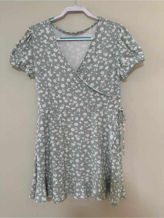 No Boundaries Dresses & Skirts - No Boundaries Sage Green Floral Wrap Mini Dress